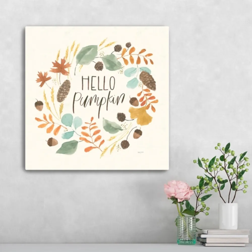 Hello Fall Wreath Harvest Canvas Wall Plaque