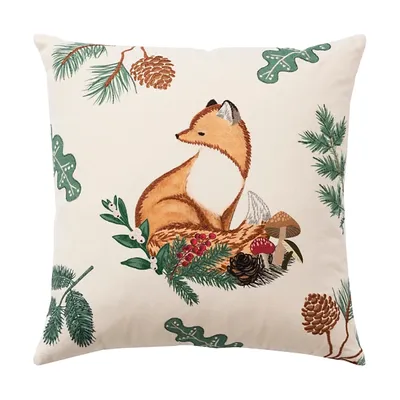 Woodland Fox Embroidered Throw Pillow