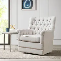 White Upholstered Tufted Swivel Accent Chair