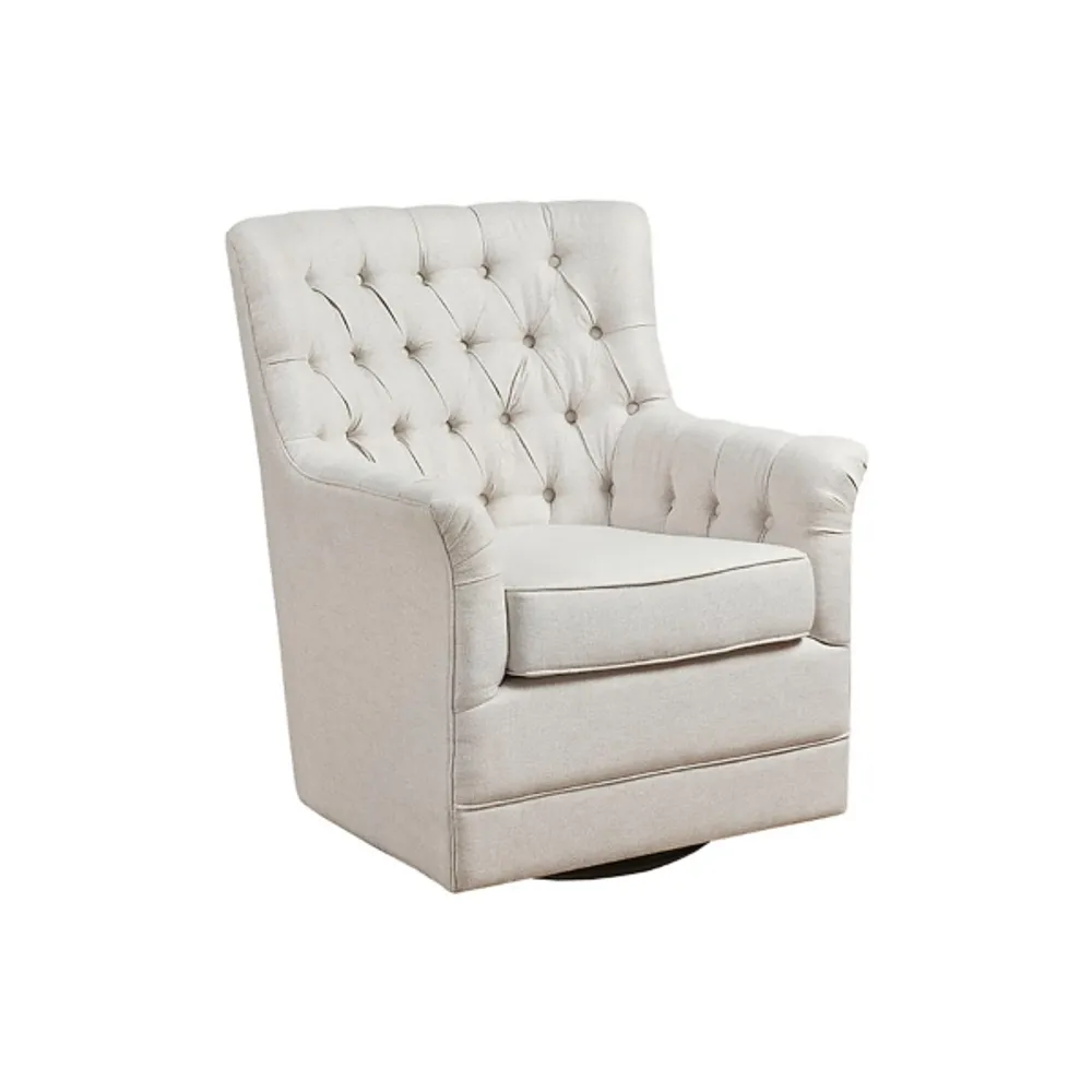 White Upholstered Tufted Swivel Accent Chair