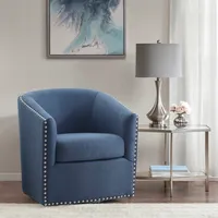 Navy Upholstered Nailhead Swivel Accent Chair