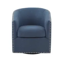 Navy Upholstered Nailhead Swivel Accent Chair