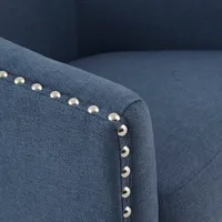 Navy Upholstered Nailhead Swivel Accent Chair