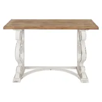 Distressed White and Brown Wood Console Table