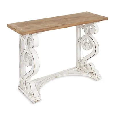 Distressed White and Brown Wood Console Table