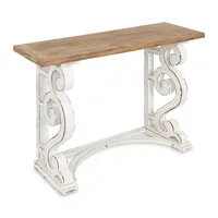 Distressed White and Brown Wood Console Table