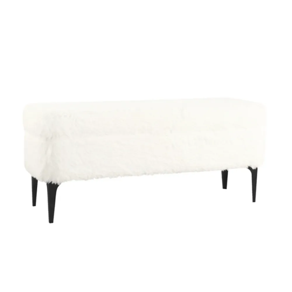 White Fur Storage Bench