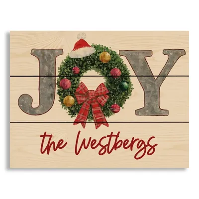 Personalized Joy Wreath Wood Pallet Wall Plaque