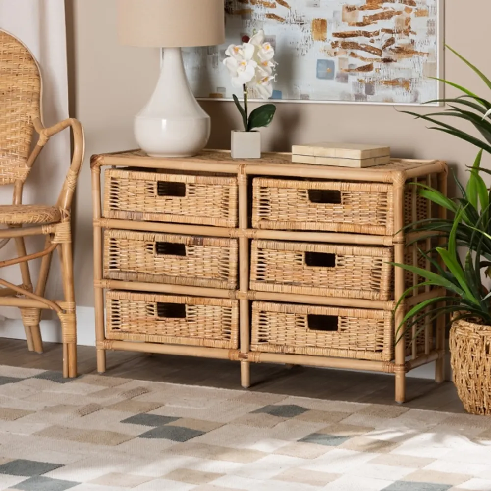 Natural Boho Rattan Weave Storage Cabinet