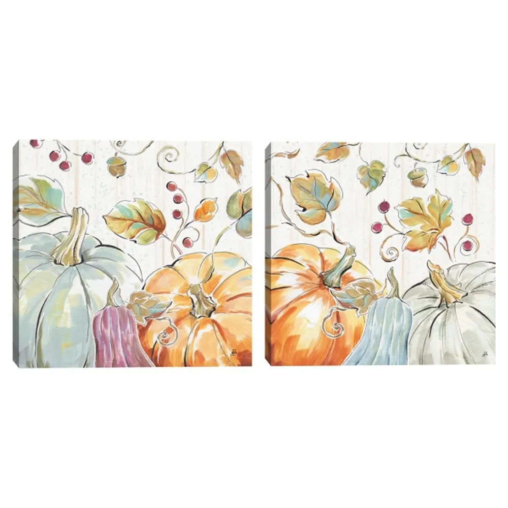 Pastel Pumpkins Canvas Art Prints, Set of 2