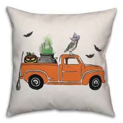 Orange Halloween Truck Throw Pillow