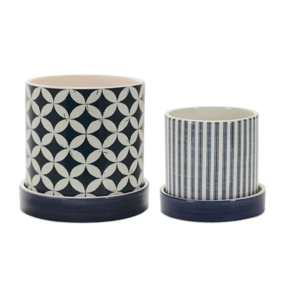 Blue and White Coastal Planters, Set of 2