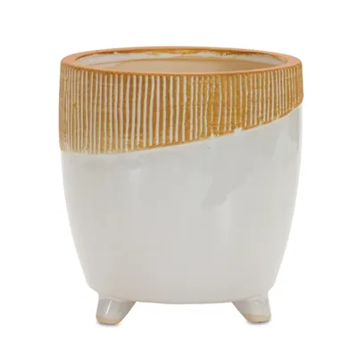White Terracotta Bamboo Decorative Pot, 7 in.