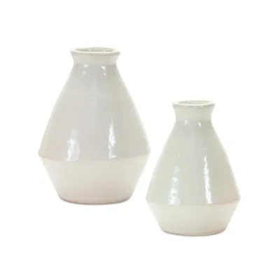 White Glazed Terracotta Vases, Set of 2