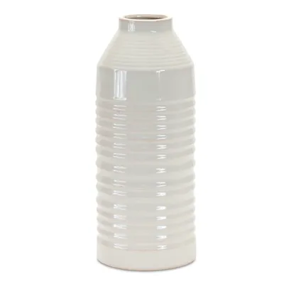 White Ribbed Terracotta Vase