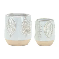 Gray Porcelain Leaf Decorative Pots, Set of 2