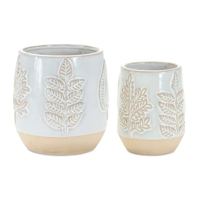 Gray Porcelain Leaf Decorative Pots, Set of 2