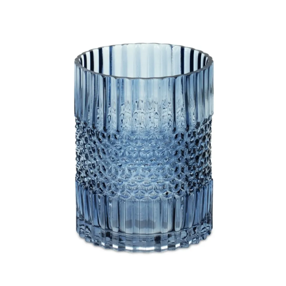 Cool Blue Textured Glass Vase, 8 in.