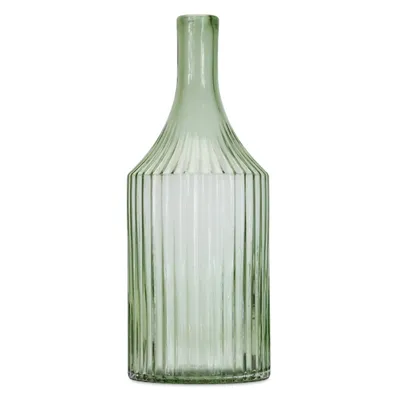 Green Ribbed Glass Bottle Vase