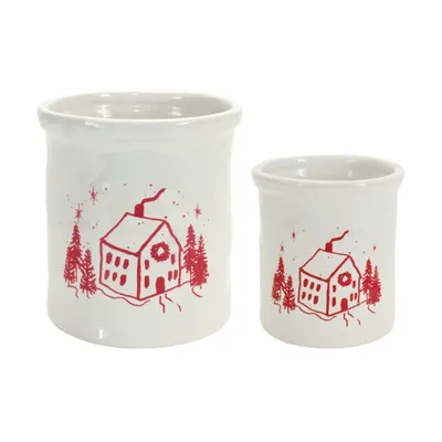 Red and White Holiday Home Crock