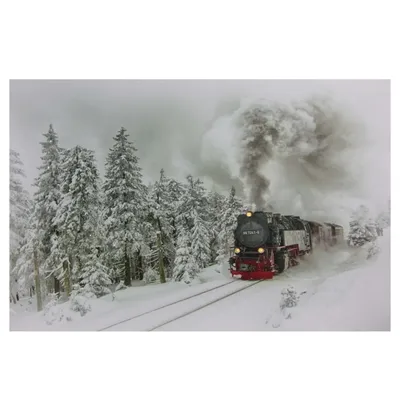 Train in Winter Woods LED Canvas Art Print