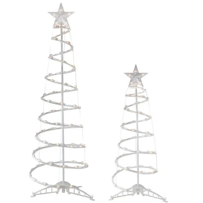 Pre-Lit Clear White Spiral Trees, Set of 2