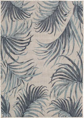 Blue Palm Fronds Lava Indoor/Outdoor Area Rug, 5x7