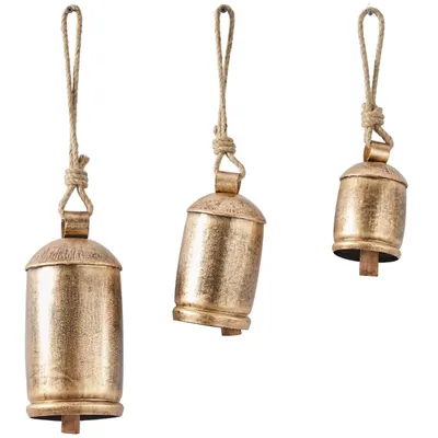 Round Aged Gold Hanging Bells, Set of 3