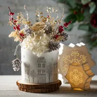 Ivory Christmas Village Planters, Set of 2