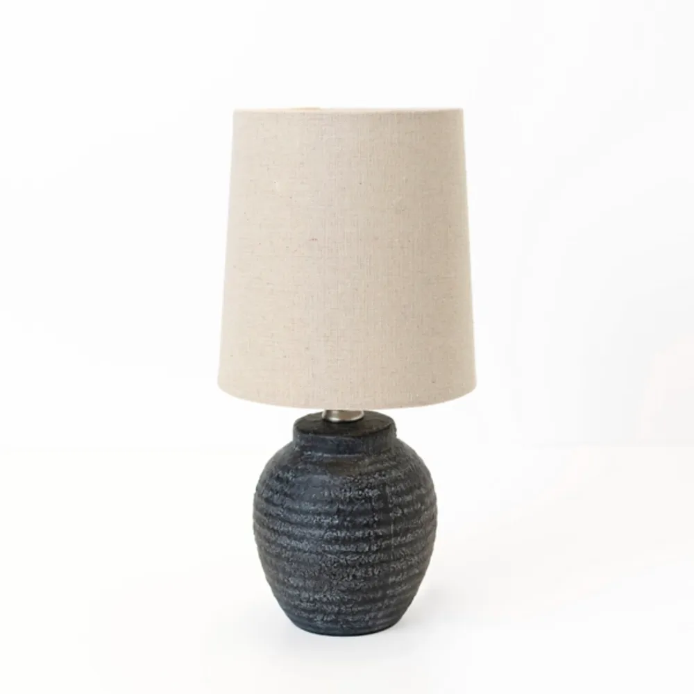 Matte Charcoal Ribbed Mini Table Lamp