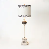 Distressed White Square Base Buffet Lamp