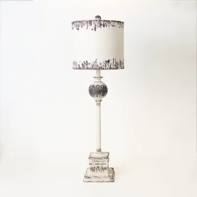 Distressed White Square Base Buffet Lamp