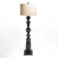 Black Distressed Carved Floor Lamp