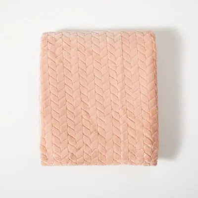 Pink Heavenly Herringbone Plush Throw