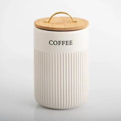 Coffee Ribbed Ceramic Canister