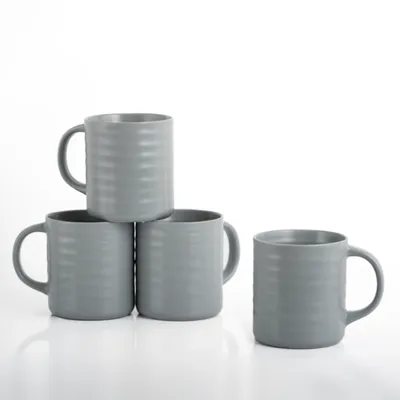 Beacon Blue Ribbed Mugs, Set of 4