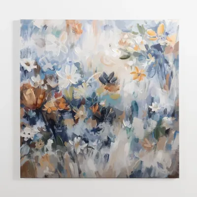 Blue and Orange Blooms Canvas Art Print