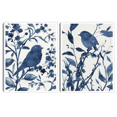 Bluebird Silhouette Canvas Art Prints, Set of 2