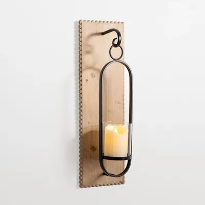 Beaded Trim Wood and Metal Sconce