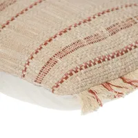 Beige Woven Red Stripes Lumbar Pillow