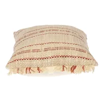 Beige Woven Red Stripes Lumbar Pillow