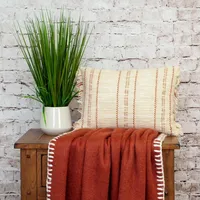 Beige Woven Red Stripes Lumbar Pillow