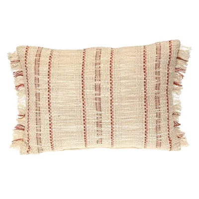 Beige Woven Red Stripes Lumbar Pillow