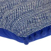 Blue Woven Pom Pom Pillow