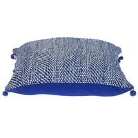 Blue Woven Pom Pom Pillow