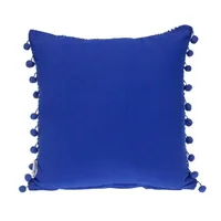 Blue Woven Pom Pom Pillow