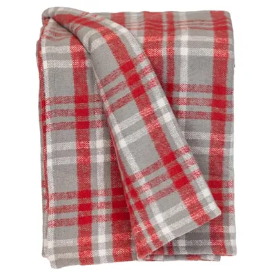 Red and Gray Plaid Cotton Throw