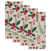 Holly Berry Typography Christmas Napkins, Set of 4