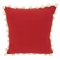 Red Plaid and Pom Pom Pillow