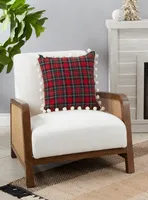 Red Plaid and Pom Pom Pillow